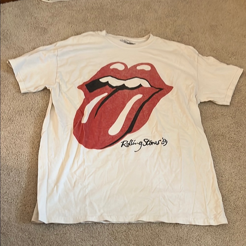 White Tee with Red Tongue Graphic